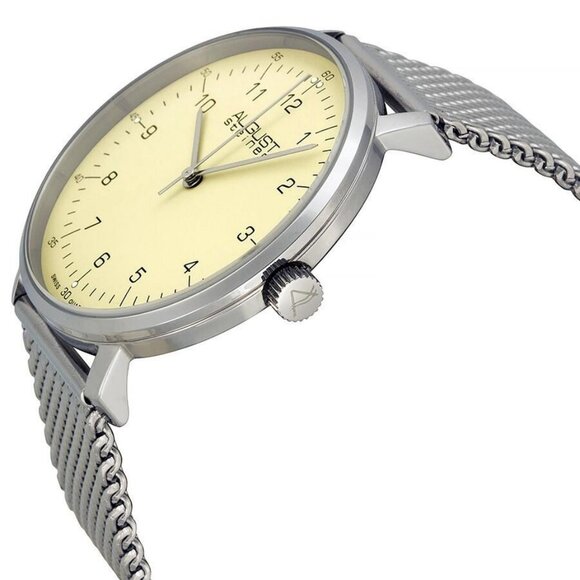 NWT Authentic August Steiner Cream Dial Stainless Steel Mesh Men's Watch - Picture 2 of 4